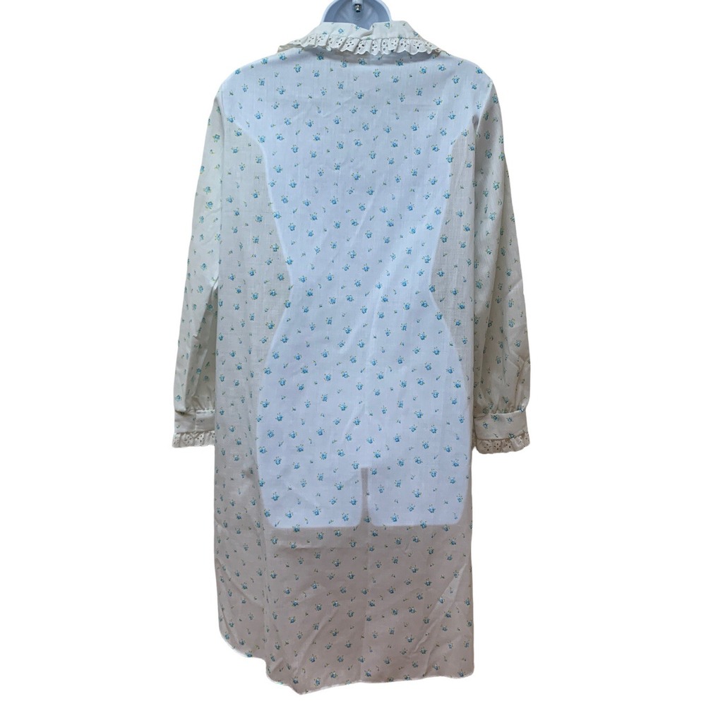 Vintage Najla New York Night Shirt Dainty Blue Floral Cotton Dacron M USA NOS - Picture 2 of 11